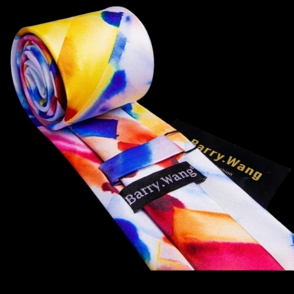 NWT Barry Wang 3pcs Tie set, 100 % silk necktie,cufflinks ,pocket square - Picture 7 of 16